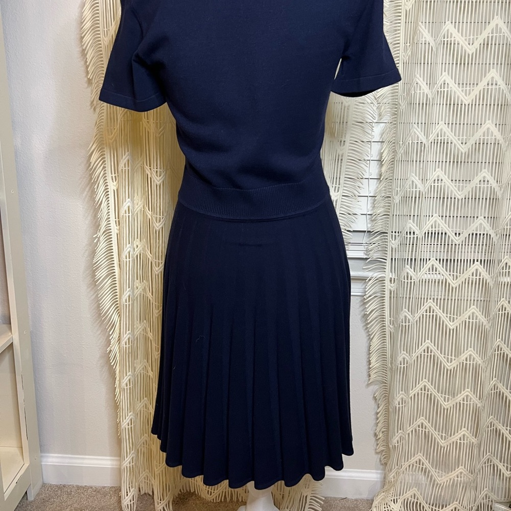NWT Draper James Navy Nassau Blue Crew Neck A-Line Sweater Dress Small New - Picture 9 of 12
